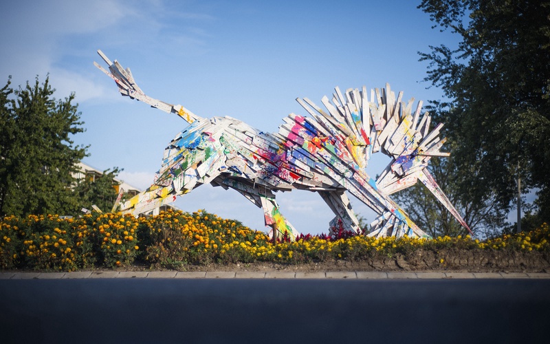 Gabor Szoke Rainbow Unicorn Recycled Wood Sculpture