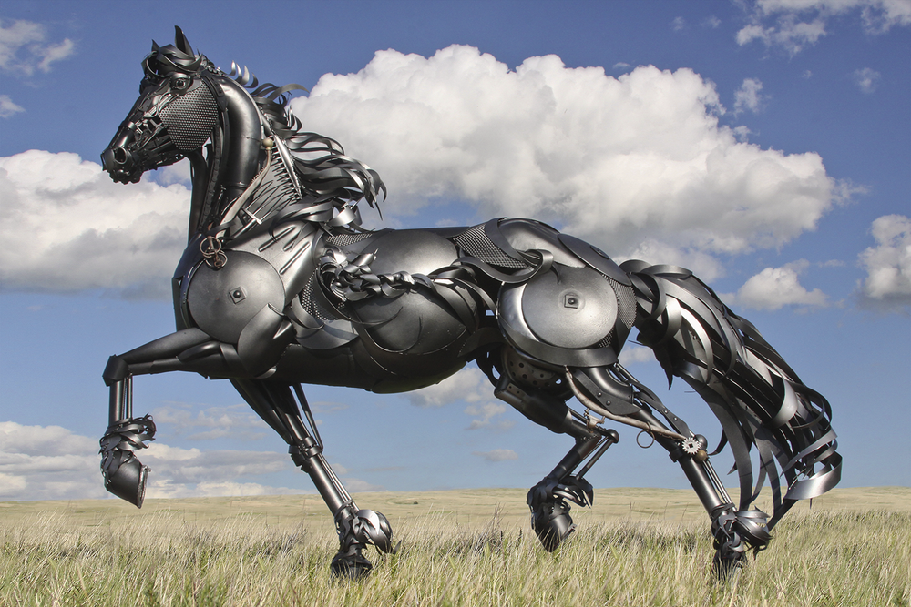 Scrap Metal Sculpture Silver Horse Fresian