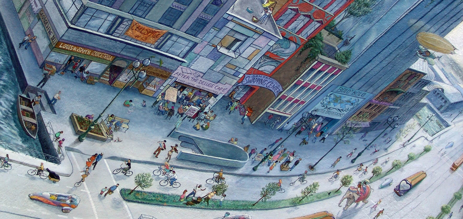 The last panel of the Market Street Railway mural portraying the future