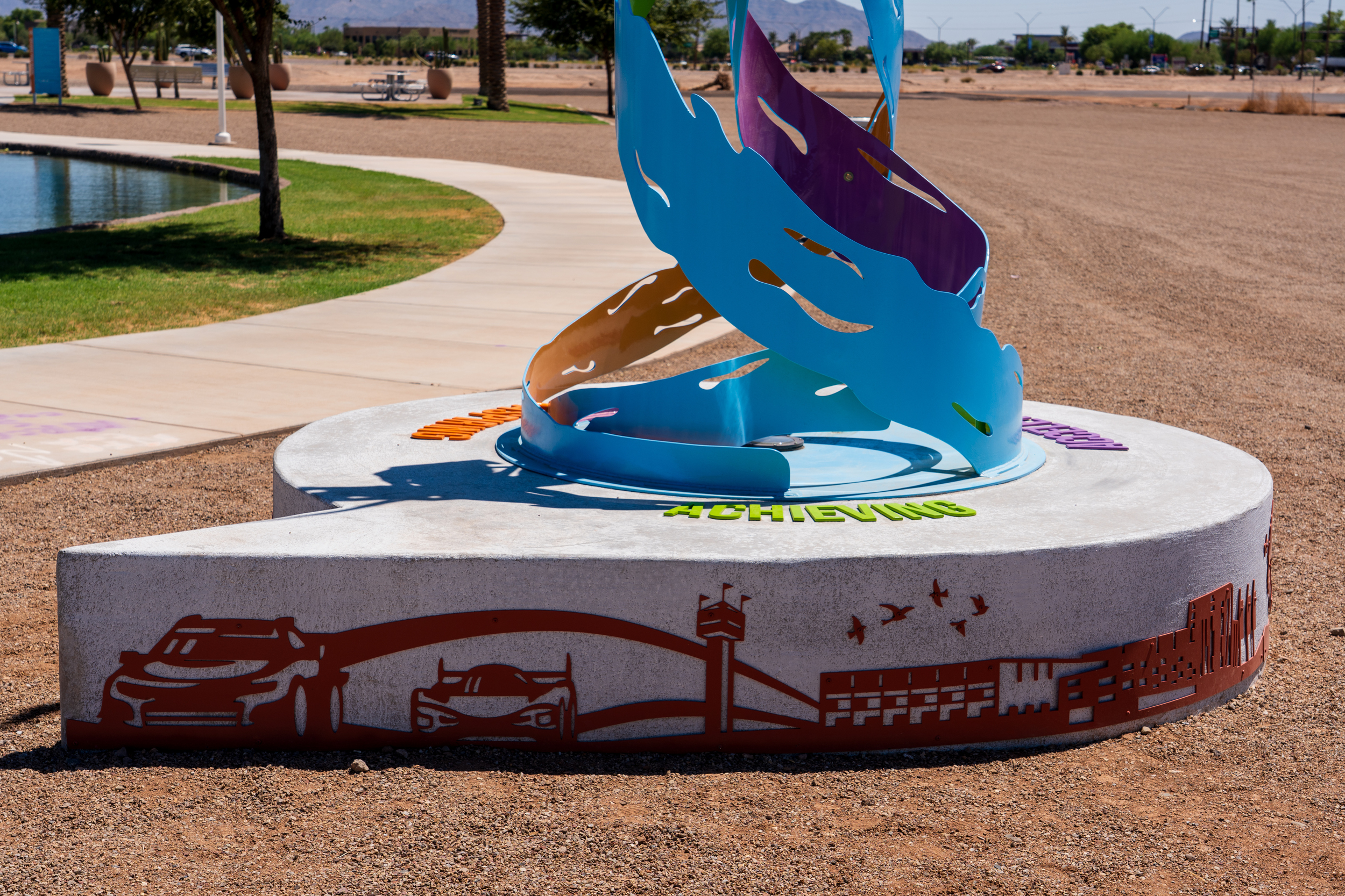 A dramatic perspective of the interlaced spires, illustrating the fluid, organic movement that mimics the rushing currents of Avondale’s three historic rivers.